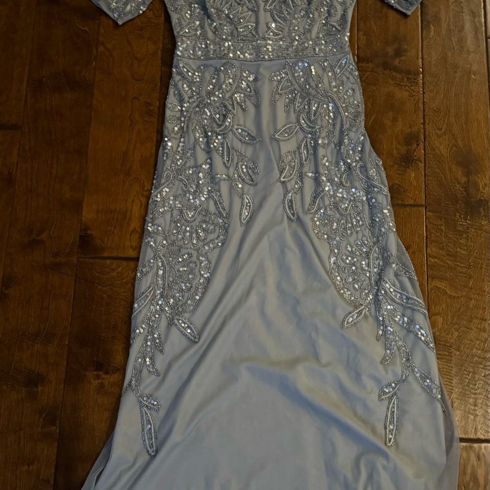 Adrianna Papell Beaded Silver Maxi Gown with sleeves - Picture 5 of 8